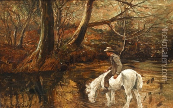 A Ride By The Stream Oil Painting - John Emms