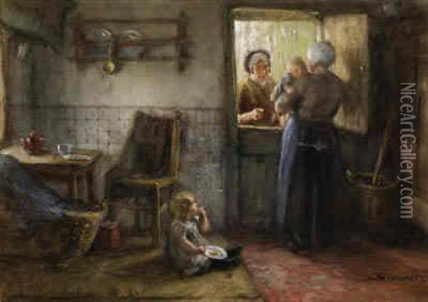 A Visitor At The Kitchen Door Oil Painting - Bernardus Johannes Blommers