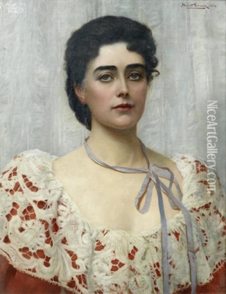 Portrait Of Mrs Alec Tweedie (1862-1940) Oil Painting - Herbert Gustave Schmalz