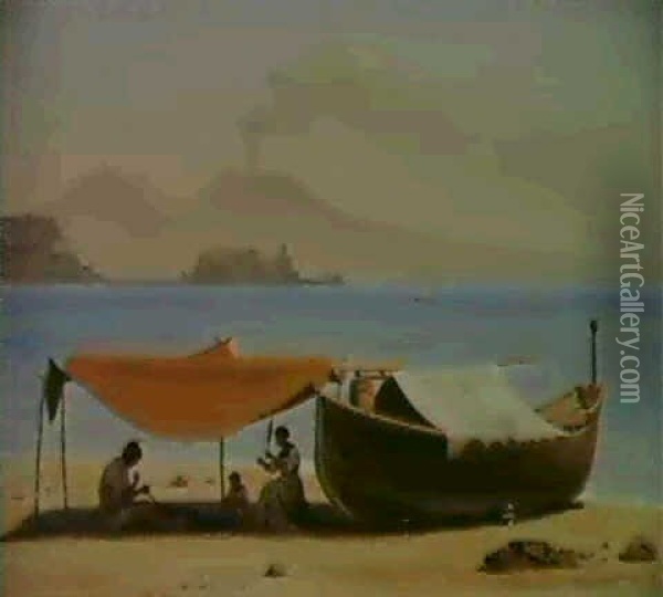 Udsigt Fra Dell'annunciate. Golfen Med Vesuv I Baggrunden Oil Painting - Constantin (Carl Christian Constantin) Hansen