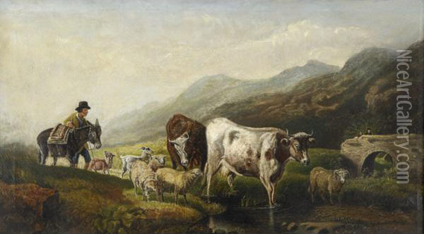 Landscape With Cattle Oil Painting - Master Of The Blue Landscapes