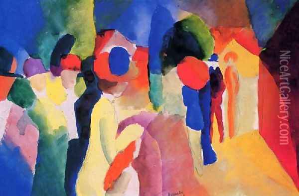 Girl With A Yellow Jacket Oil Painting - August Macke