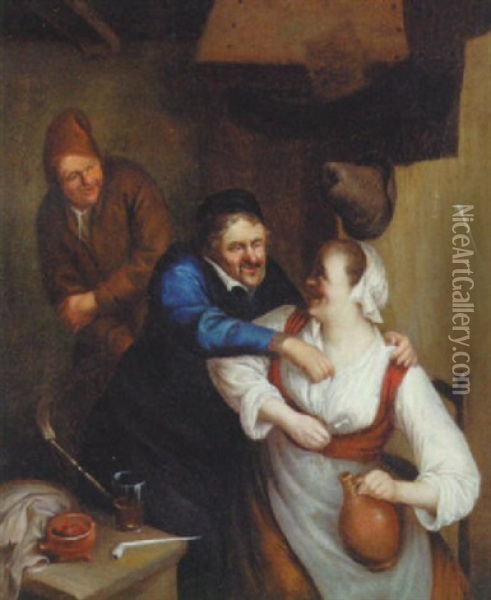 Peasants Merrymaking In A Tavern Oil Painting - Cornelis Dusart