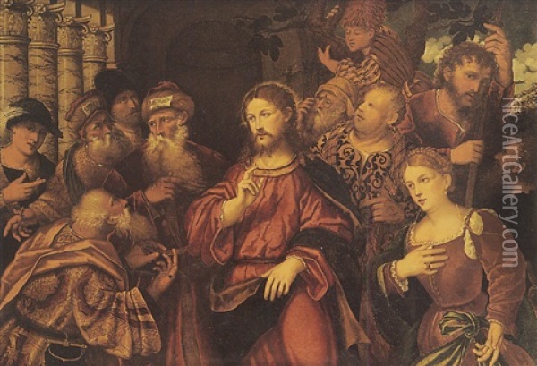 Le Christ Et La Femme Adultere Oil Painting - Rocco Marconi