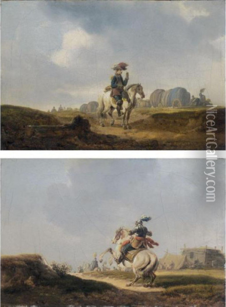A Landscape With A Cavalier Before A Cottage Oil Painting - Joseph Swebach-Desfontaines