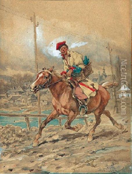 Krakowiak Na Koniu, 1892 R. Oil Painting - Juliusz Kossak