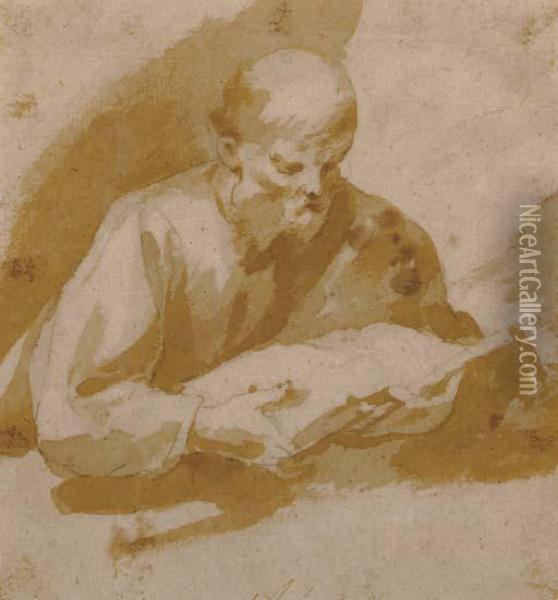 A Man Seated, Reading A Book Oil Painting - Francisco Herrera The Elder