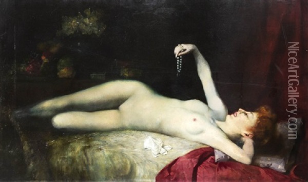 Liegender Weiblicher Akt Mit Perlenkette Oil Painting - Julius von Schowingen