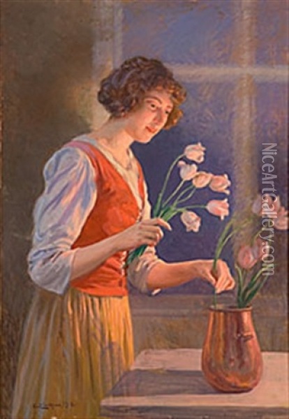 De Rosa Tulpanerna Oil Painting - Emil (Harald Emanuel) Lindgren