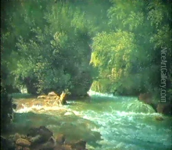 Bewaldete Flusslandschaft Oil Painting - Francois Diday
