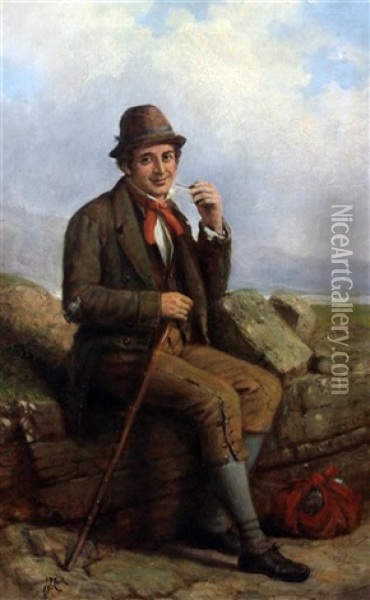 Seated Irishman Smoking A Pipe Oil Painting - Charles Henry Cook