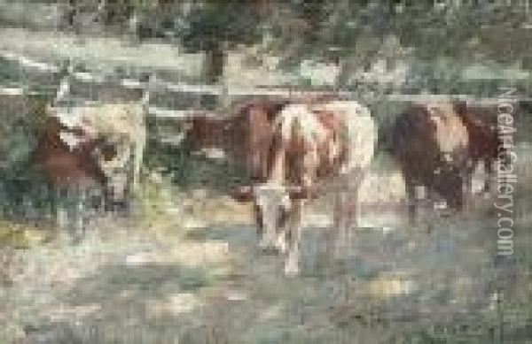 Cattle Grazing Oil Painting - Harry Filder