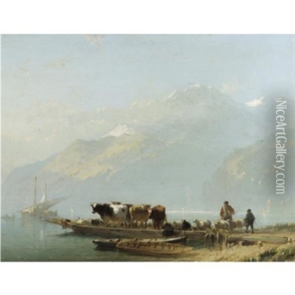 Cattle Raft Oil Painting - Alfred Eduard Agenor de Bylandt