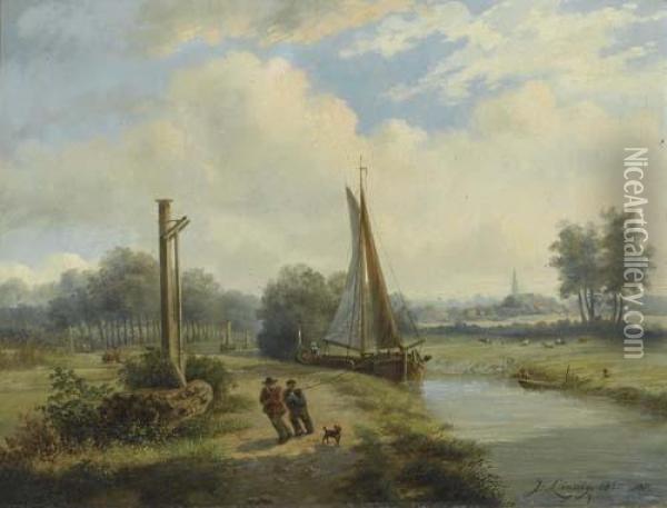 Breda Canal. Oil Painting - Jan Theodor Joseph Linnig