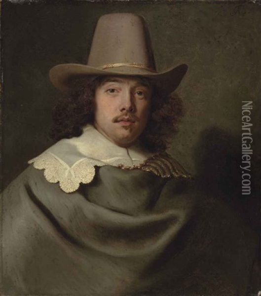 Portrait Of Abraham Velters (1603-1690), Half-length, In A Grey Cloak And Lace Collar, Wearing A Hat Oil Painting - Jacob Adriaensz de Backer