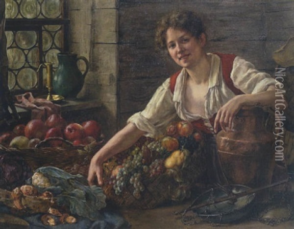 Junge Magd Mit Obst Und Gemuse Oil Painting - Friedrich August Schlegel
