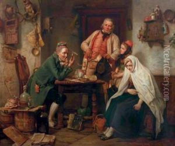 A Visit To The Doctor Oil Painting - Carl Wilhelm Hubner