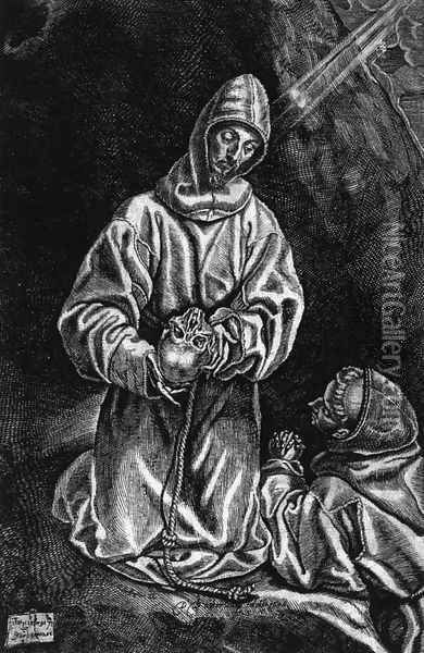 St Francis and Brother Leo Meditating on Death 1606 Oil Painting - Diego De Astor