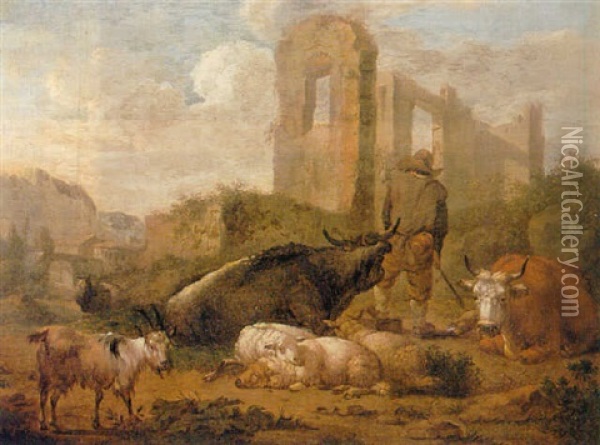 A Shepherd With His Herd Oil Painting - Johann Heinrich Roos