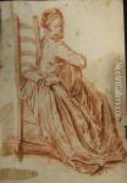 Femme Assise Jouant De La Guitare Oil Painting - Watteau, Jean Antoine