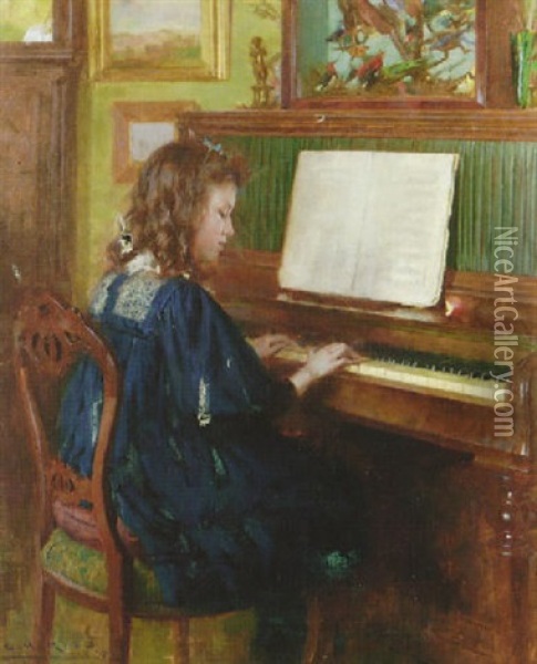 At The Piano Oil Painting - Ernest Higgins Rigg