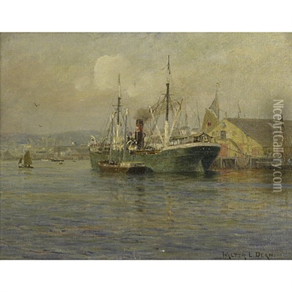 Ship In The Harbor Oil Painting - Walter Lofthouse Dean