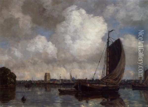 Segelschiffe Im Hafen Oil Painting - Gilbert Von Canal