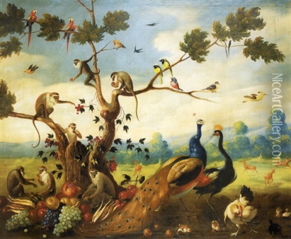 Paons Et Singes Dans Un Paysage Oil Painting - Jan van Kessel