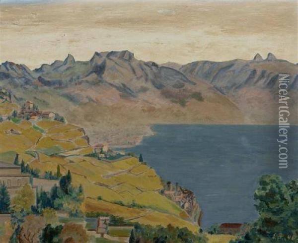 Saint Saphorine Am Genfersee. 1946. (saint Saphorine At Lake Geneva) Oil Painting - Ernest Bieler