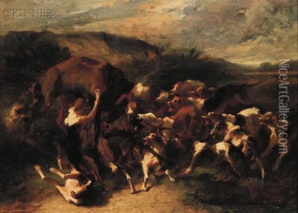 Hounds In Full Cry Oil Painting - Joseph Urbain Melin