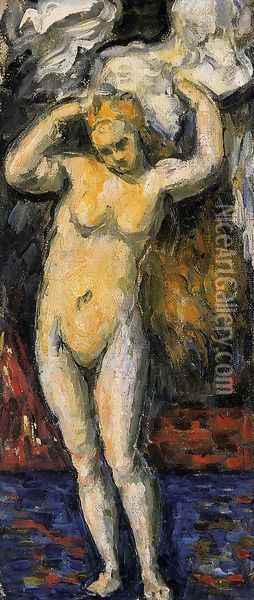 Standing Bather Drying Her Hair Oil Painting - Paul Cezanne