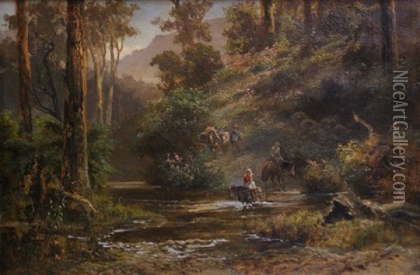Crossing Place On The Upper Goulbourne Oil Painting - James Waltham Curtis