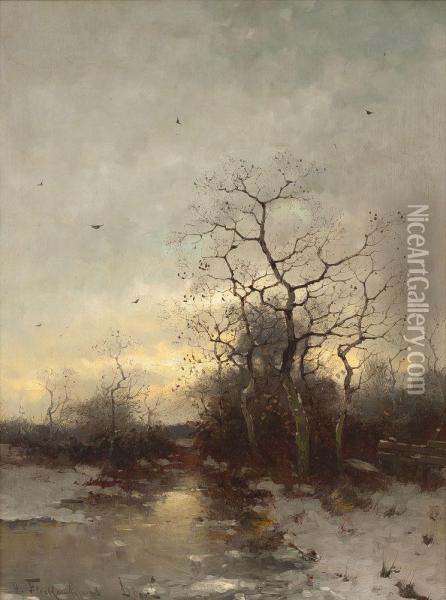 Winterliche Landschaft Oil Painting - Heinrich Flockenhaus