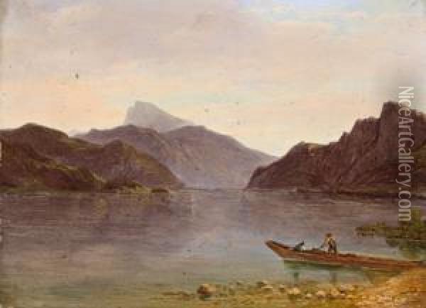 Lago Mondsee Con Il Monte Schafberg Sullo Sfondo Oil Painting - Franz II Steinfeld