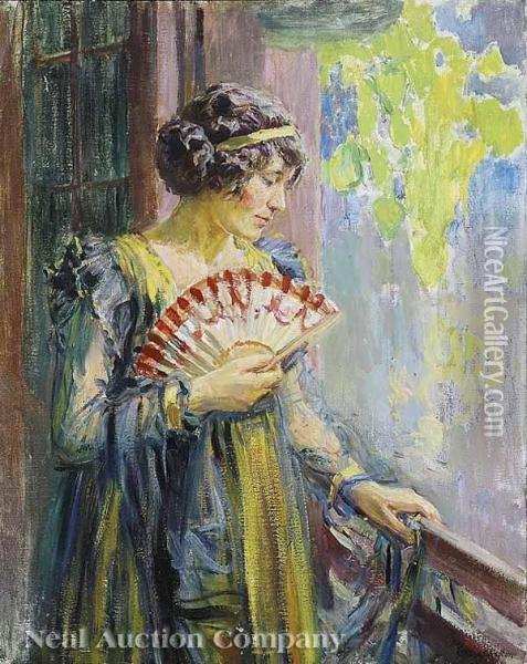 Lady With A Fan Oil Painting - Robert Wadsworth Grafton