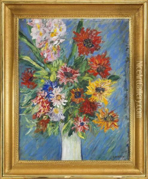 Blommor I Vit Vas Oil Painting - Ivan Ivarson