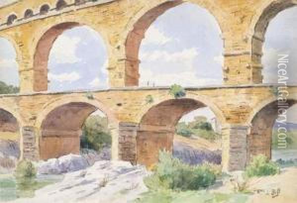 Le Pont Du Gard Oil Painting - Lina Bill