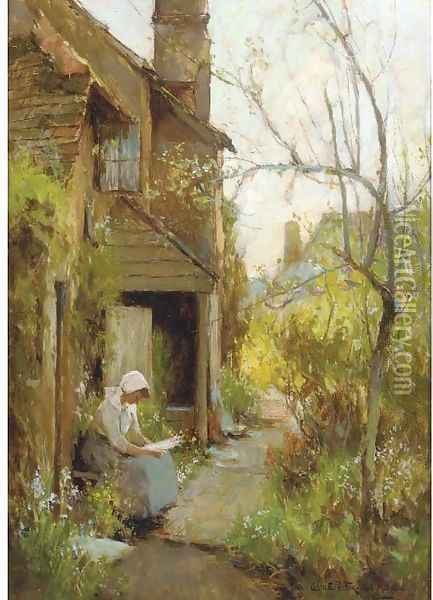 A Shere cottage, Surrey Oil Painting - Adam Edwin Proctor