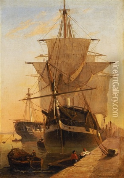 Segelschiffe Am Quai Oil Painting - Richard Parkes Bonington