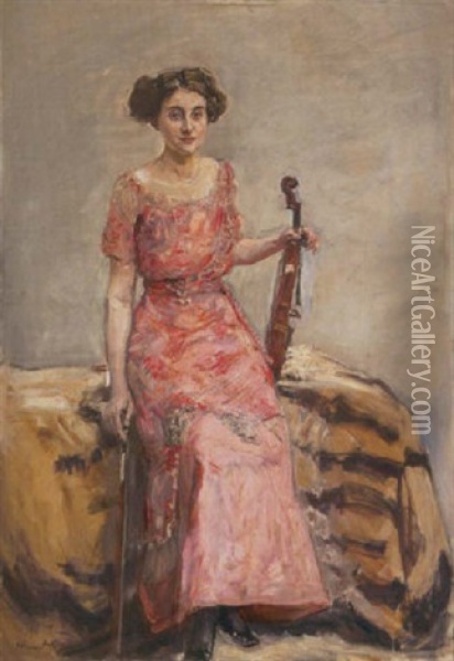 Portrat Einer Jungen Dame Mit Violine Oil Painting - Max Slevogt