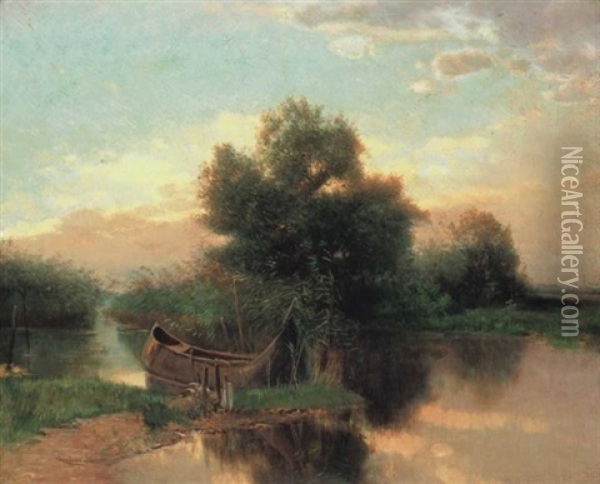 Balatoni Nadas (reeds In Lake Balaton) Oil Painting - Gyula Agghazy