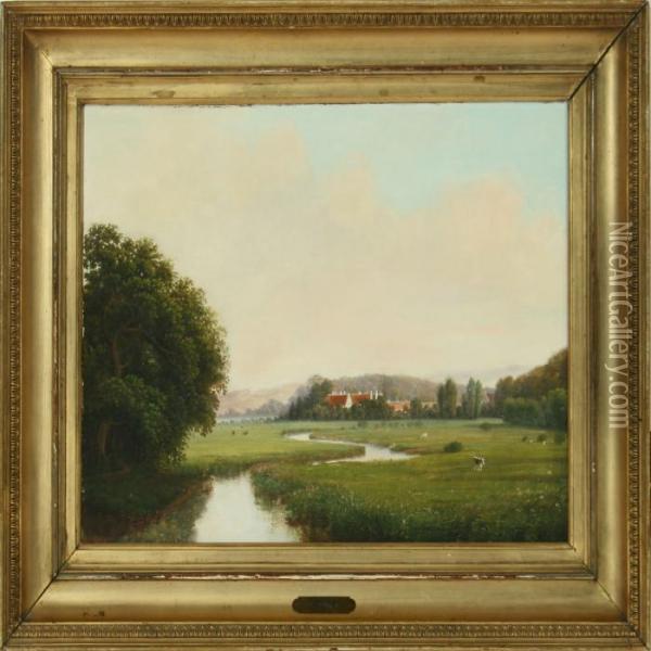 Summer Landscape At Bidstrup Manor, Denmark Oil Painting - Christian Olavius Zeuthen