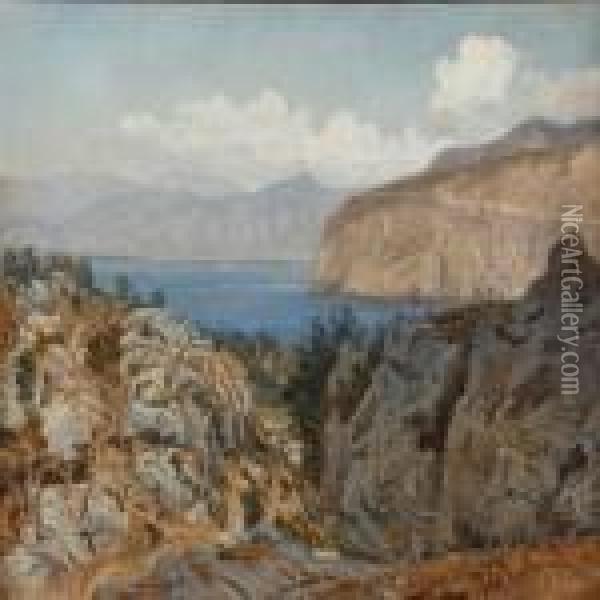 Costal Scene, Presumably From Capri Or Sorrento Oil Painting - Janus Andreas La Cour