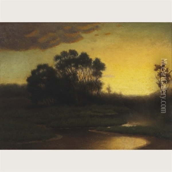 River At Sunset Oil Painting - Samuel Conkely