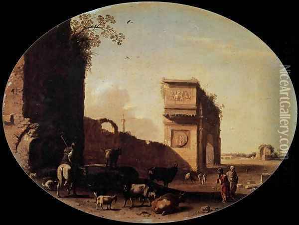 Roman Ruins Oil Painting - Cornelis Van Poelenburgh