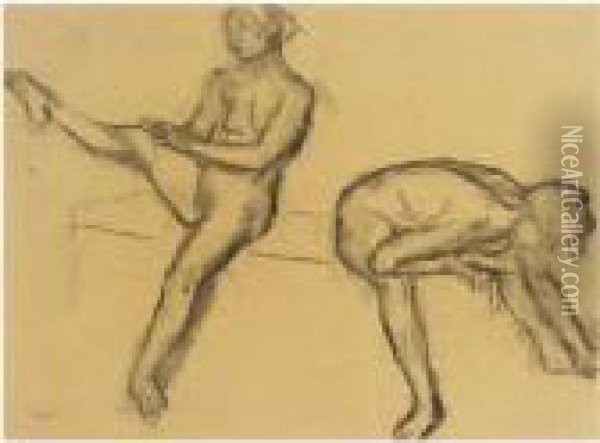 Etude De Nu (deux Femmes Assises) Oil Painting - Edgar Degas