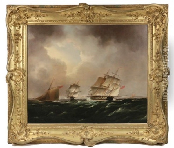 English Man Of War Forming Up In The Straits Of Dover Oil Painting - Thomas Buttersworth