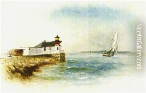 Bug Light, Portland Harbor Oil Painting - George M. Hathaway
