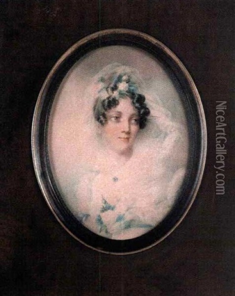 Portrait De Jeune Femme Vers La Droite En Robe De Soie Oil Painting - Jean-Baptiste Isabey