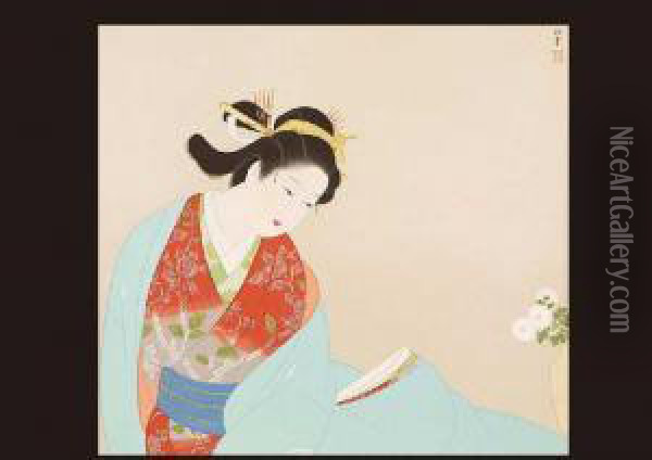 Chrysanthemum Oil Painting - Uemura Shoen
